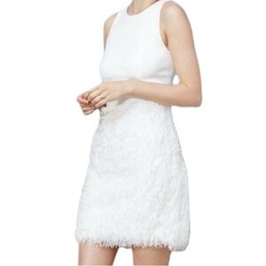 AMSALE Zola White Eyelash Fringe Cocktail Party Dress Sleeveless NWOT Size 10